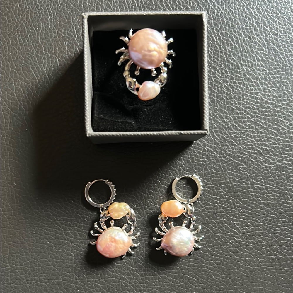Freshwater Baroque Pearl Ring and Earring Set